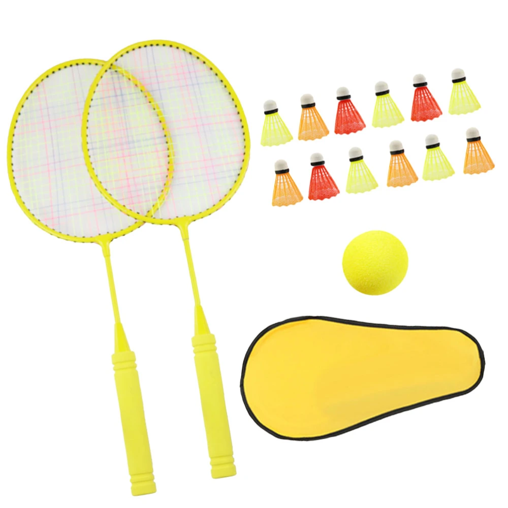 Handle Long Badminton Rackets Kids Badminton Set Training Tool Parent-Child Interactive Rackets (Lemon Yellow, Suitable for Kids 8-12 Year Old, 12pcs Badminton)