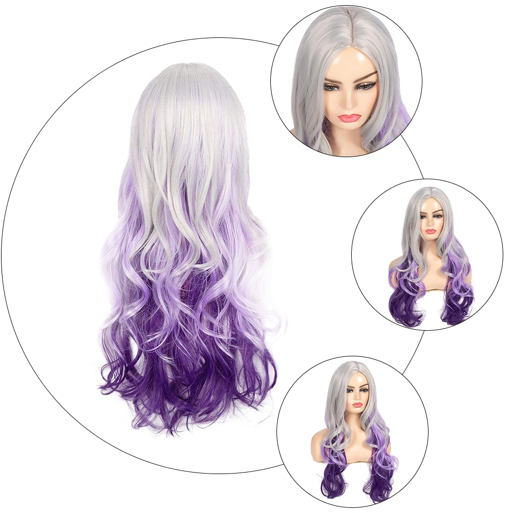 Colorful Cosplay Wig Costume Long Curly Silver to Purple Wig Synthetic Wig