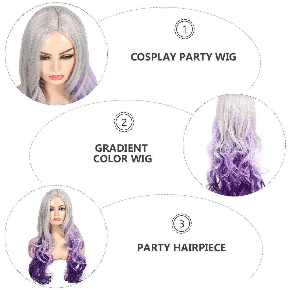 Colorful Cosplay Wig Costume Long Curly Silver to Purple Wig Synthetic Wig