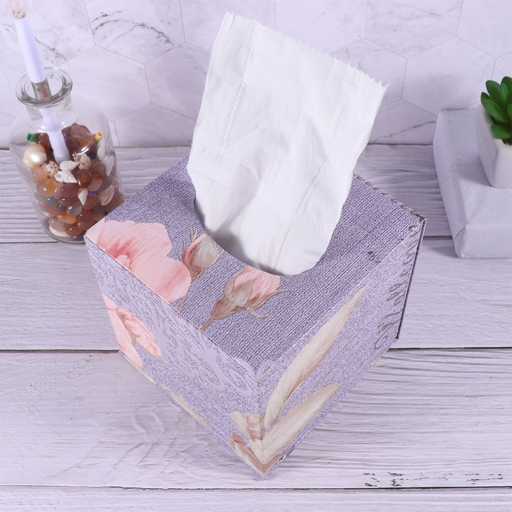 1pc Tissue Box Napkin Storage Container Paper Organizer Household Printed Square Tissue Box for Home Hotel (Purple）