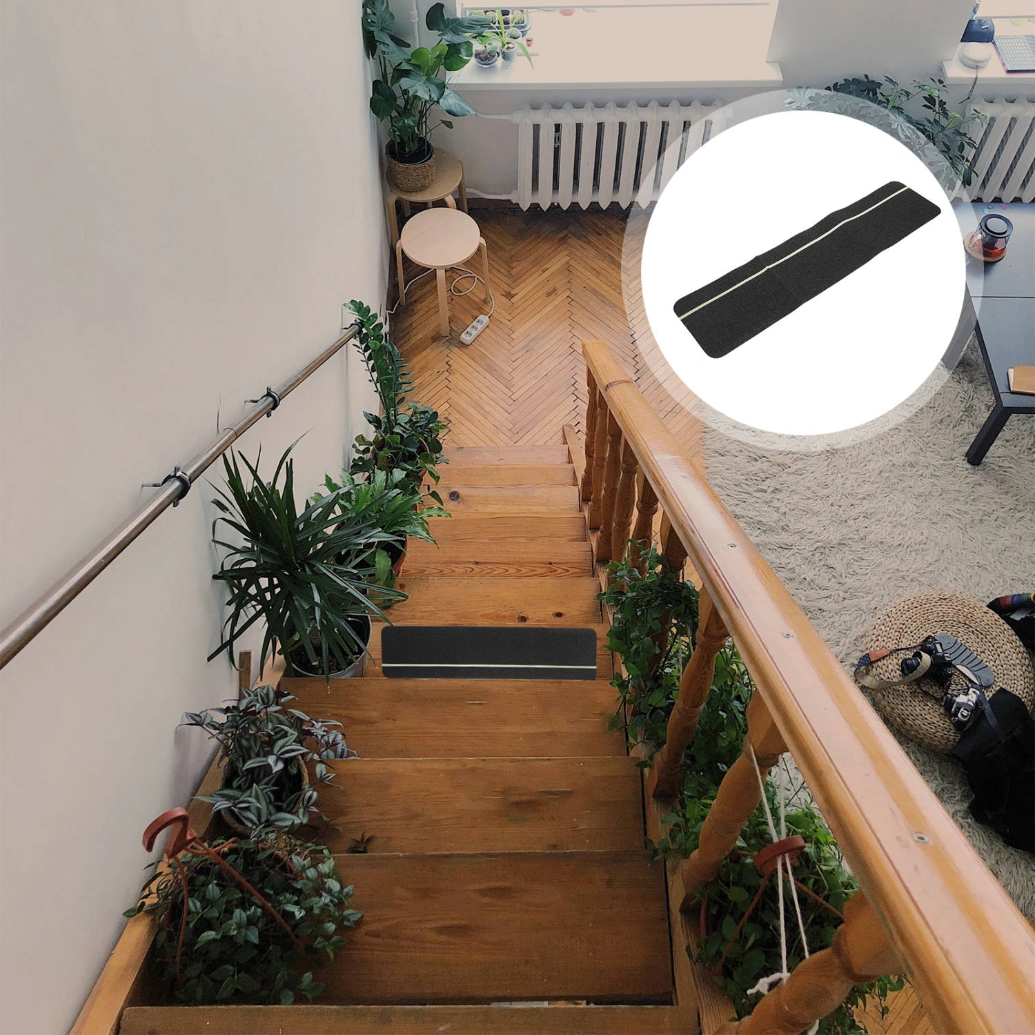Stair Mats with Reflective Stripe Glow in The Dark Tape Non-skid Stair Tread