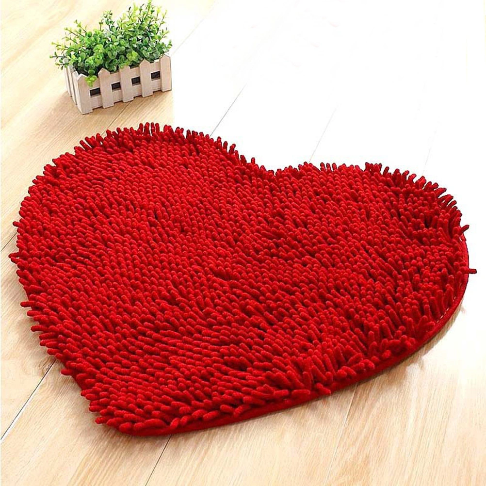 50*60cm Love Heart Shaped Non-slip Microfiber Chenille Fluffy Bathroom Bedroom Floor Rug Carpet Mat (Red)
