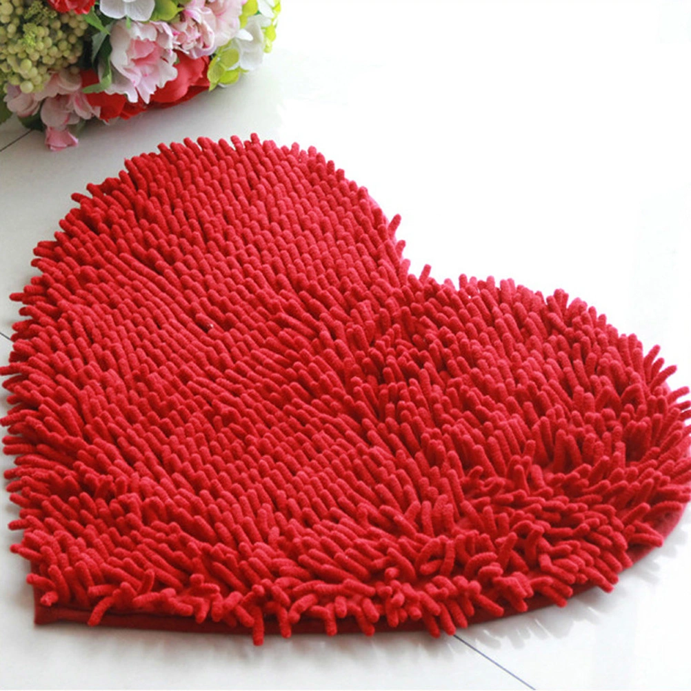 50*60cm Love Heart Shaped Non-slip Microfiber Chenille Fluffy Bathroom Bedroom Floor Rug Carpet Mat (Red)