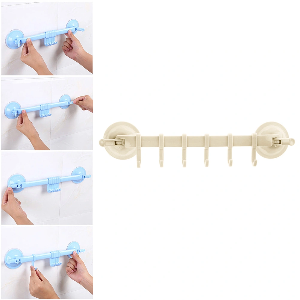 Nail Free Hangers Six Hooks Row Locked Suction Cup Multifunctional Adjustable Wall Hooks (Beige)