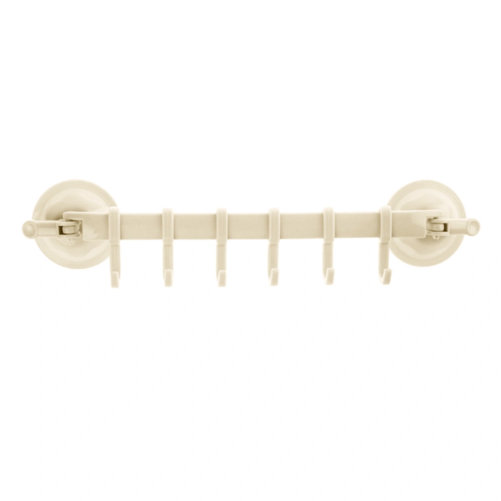 Nail Free Hangers Six Hooks Row Locked Suction Cup Multifunctional Adjustable Wall Hooks (Beige)