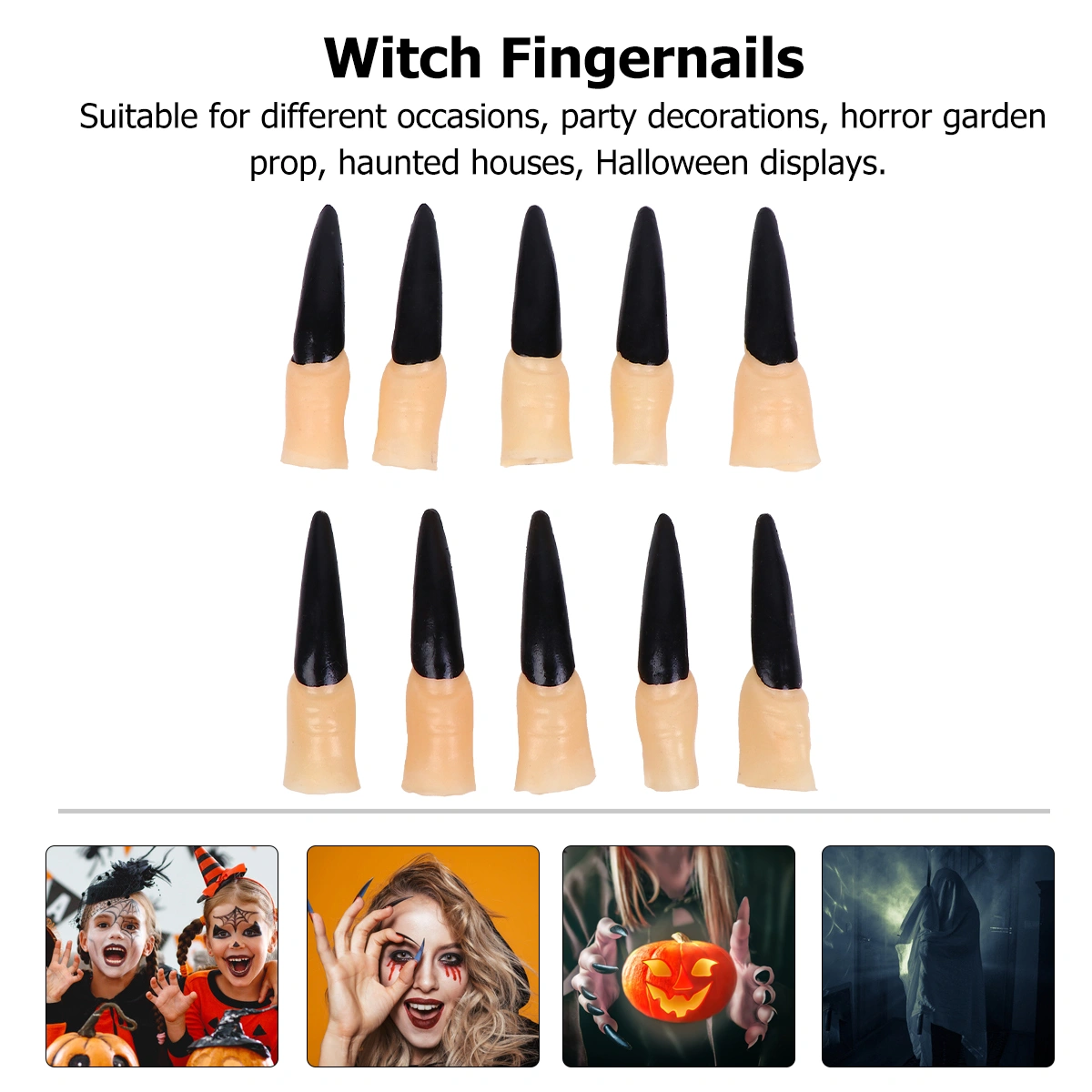 11Pcs Halloween Decorative Zombie Fingernail Finger Trick Prop Witch Nose