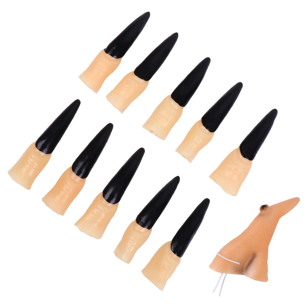 11Pcs Halloween Decorative Zombie Fingernail Finger Trick Prop Witch Nose