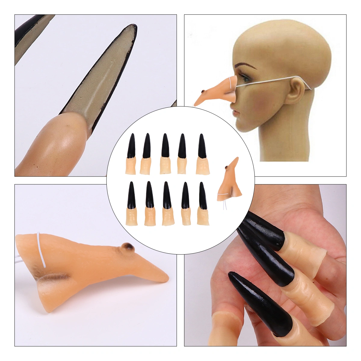 11Pcs Halloween Decorative Zombie Fingernail Finger Trick Prop Witch Nose