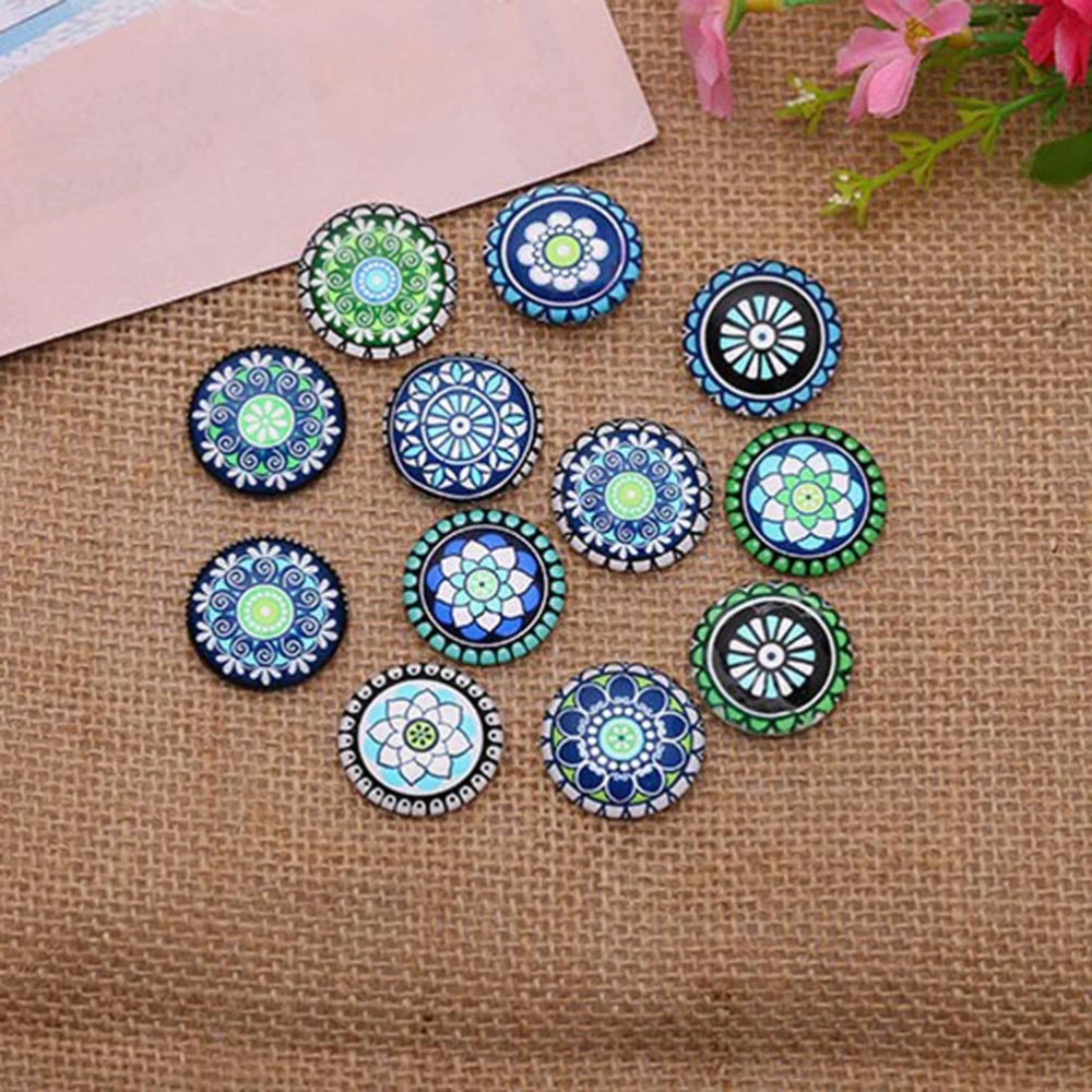 1 Bag 20pcs Glass Interface Patch DIY Jewelry Accessories Flower Pattern Glass Patch Jewelry Making Material for DIY Jewelry Crafts Making (Blue 14mm)