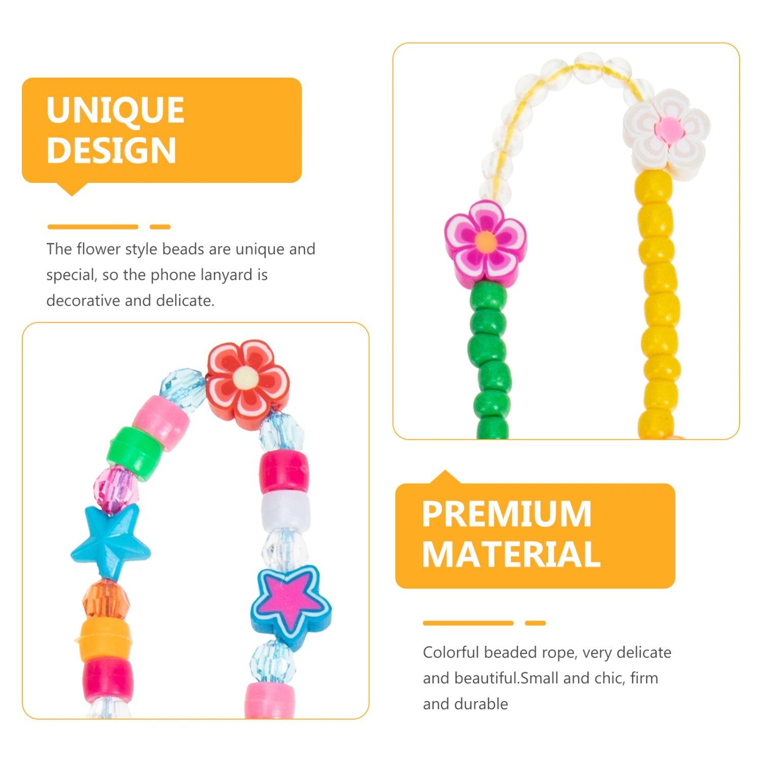 2Pcs Flower Beaded Phone Lanyards Anti-lost Phone Chains Beaded Anti-lost Phone Wrist Straps