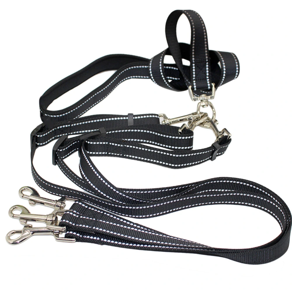 Heavy-duty 3 Way Dog Leash Reflective Triple Dog Walking Lead Leash with Strong Handle