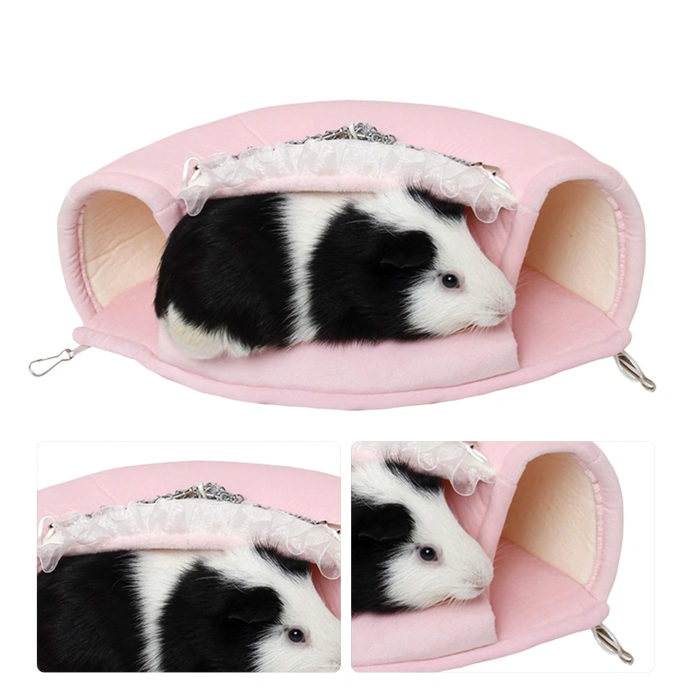 Winter Pet Hammock Animal Bed Hanging Sleeping Bed Warm Tunnel Hammock for Hamster Squirrel (Pink, Size S)