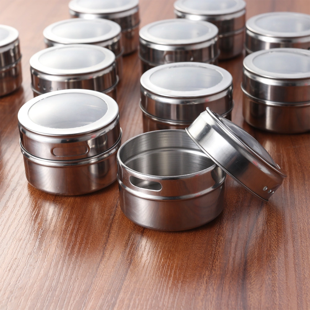 10 Pcs Stainless Steel Spice Jars Magnetic Spice Tins Portable Lightweight Storage Containers Herb Seasoning Storage Holders (Brightness)