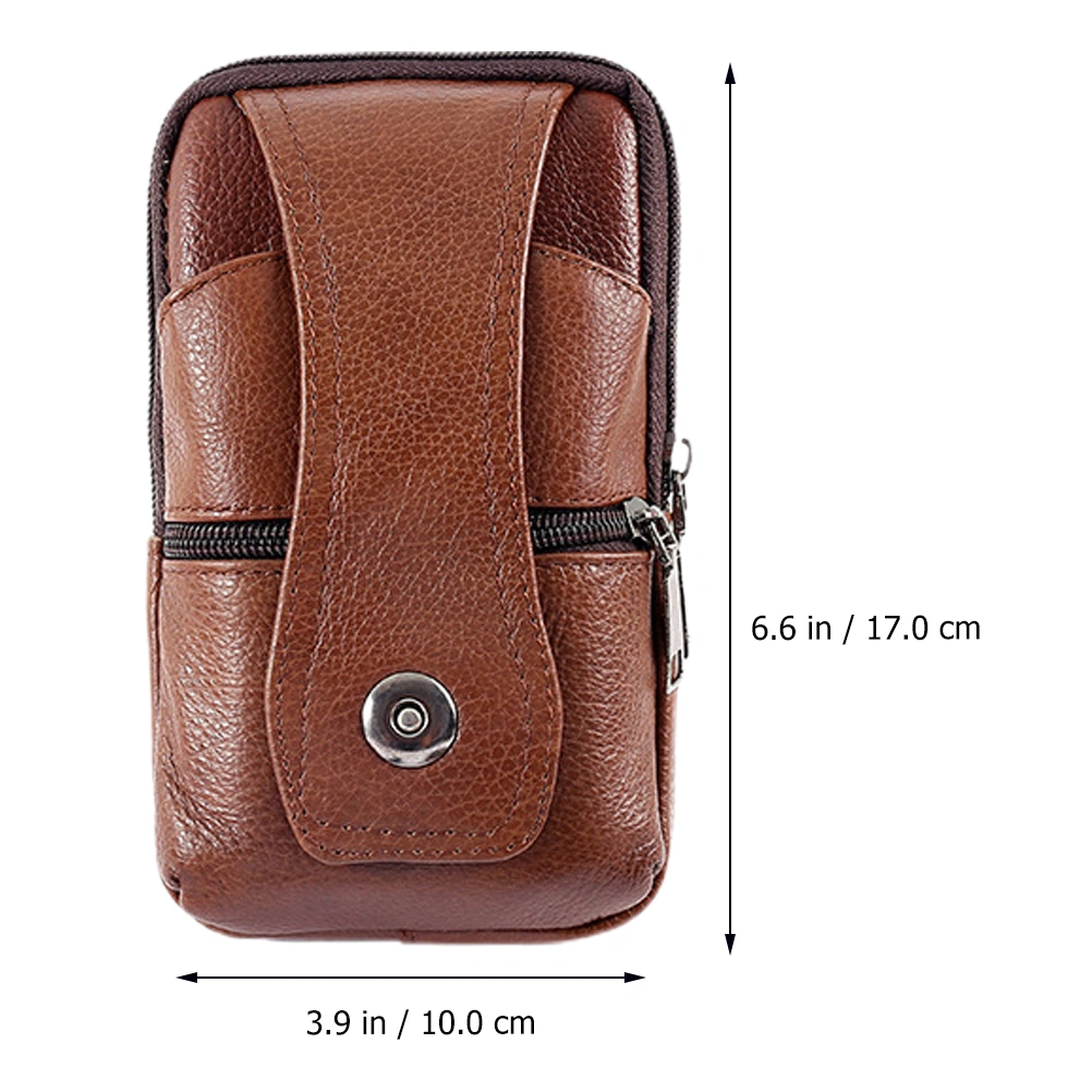 1 Pc Cowhide Belt Bag Waterproof Vertical Style Business Bag with Hook (Brown)