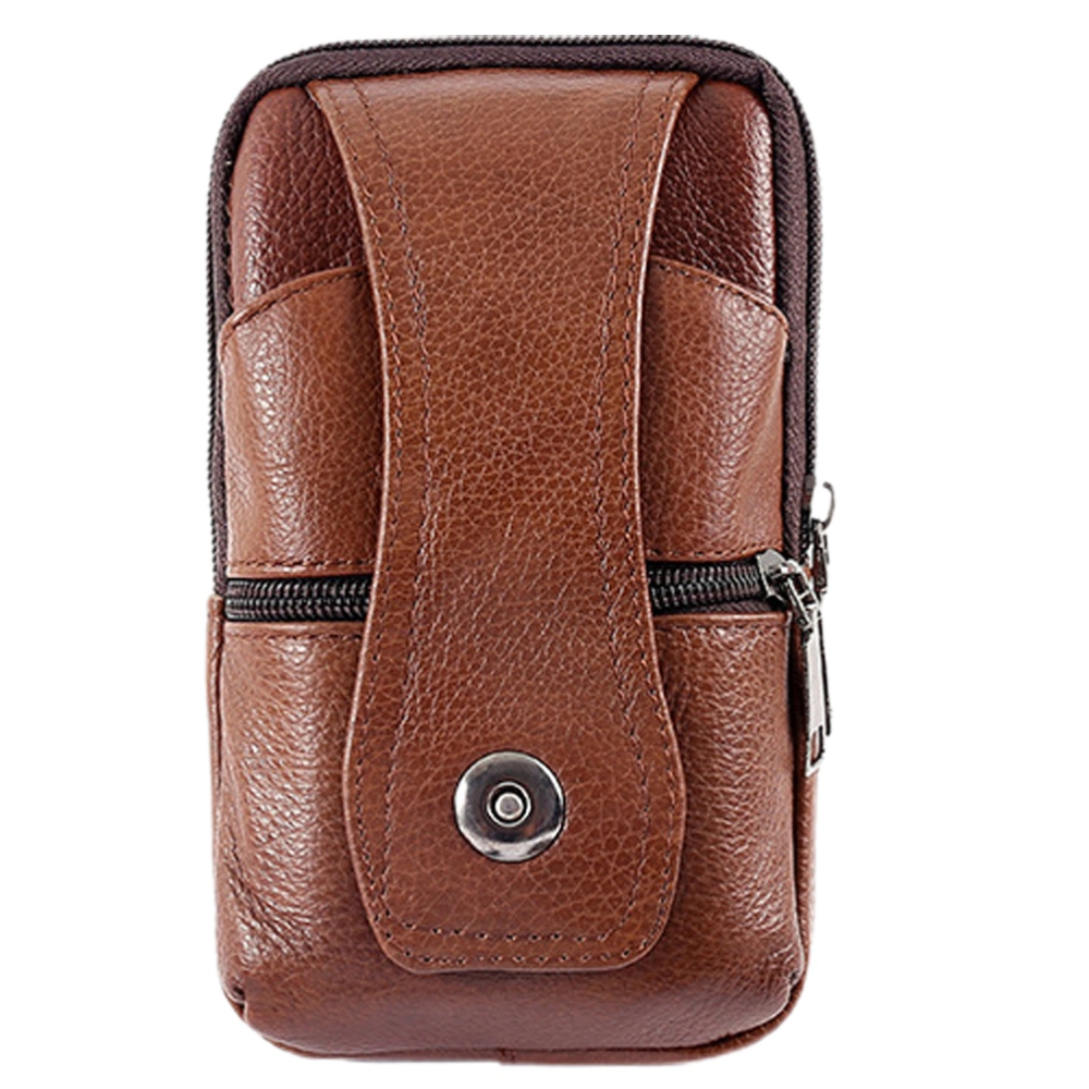 1 Pc Cowhide Belt Bag Waterproof Vertical Style Business Bag with Hook (Brown)