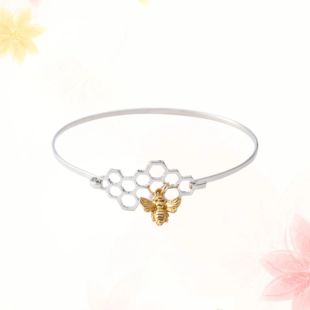 3PCS Women's Honeycomb Bracelet Fashion Simple Bee Charm Bangle Jewelry for Girls Gift