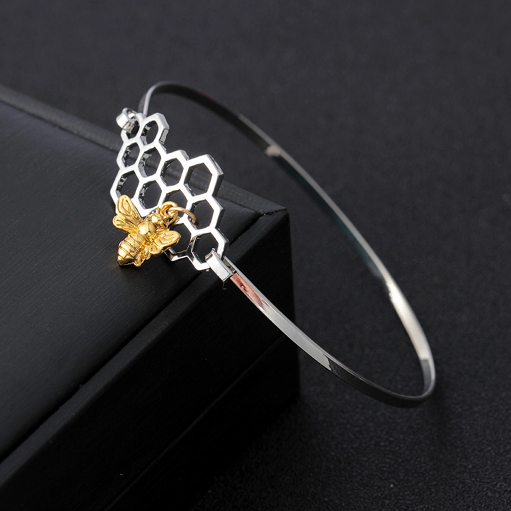 3PCS Women's Honeycomb Bracelet Fashion Simple Bee Charm Bangle Jewelry for Girls Gift