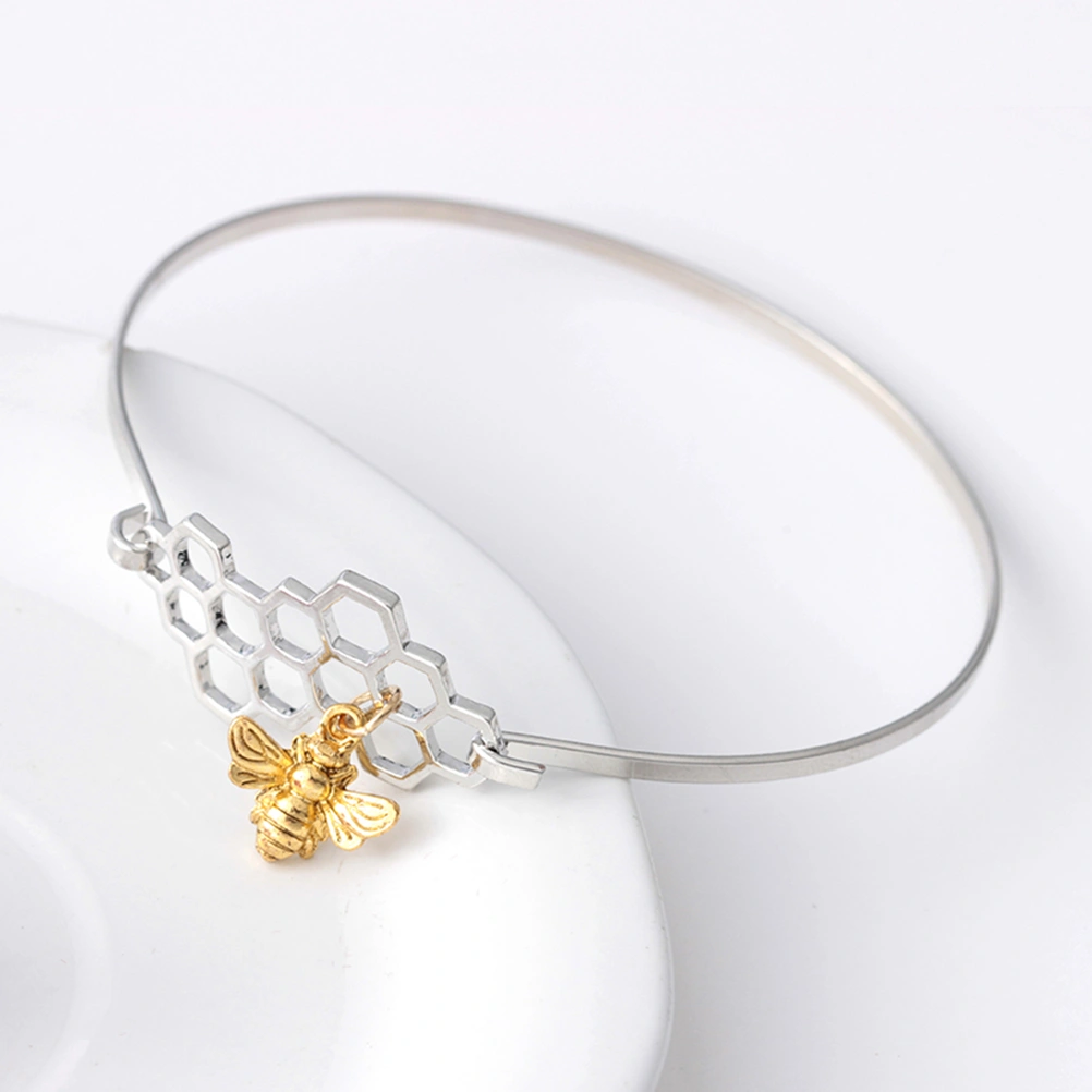 3PCS Women's Honeycomb Bracelet Fashion Simple Bee Charm Bangle Jewelry for Girls Gift