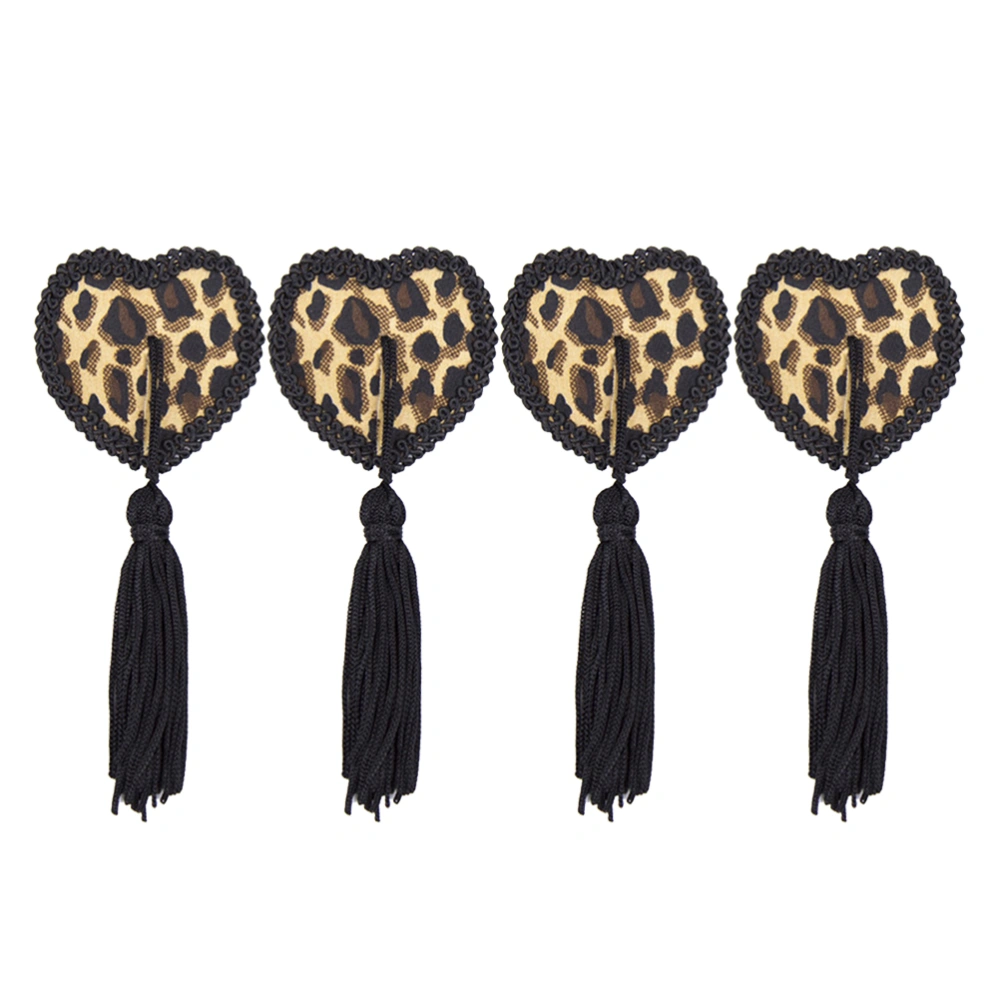 2 Pairs Leopard Tassel Art Sticker Lady Breast Sexy Sticker Creative Women Breast Decor (with Tassel)