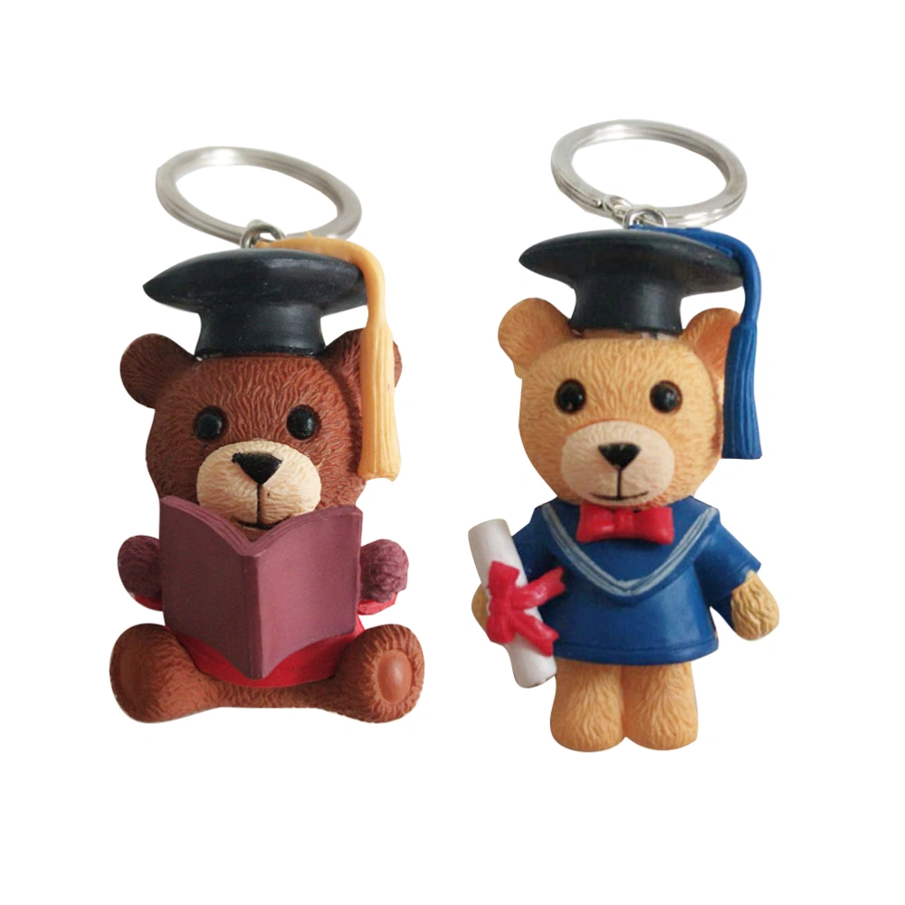 2PCS Grad Keychains Graduation Doctor Bear Pendants Key Rings Key Holders for Bag Charm Handbag (Random Color)