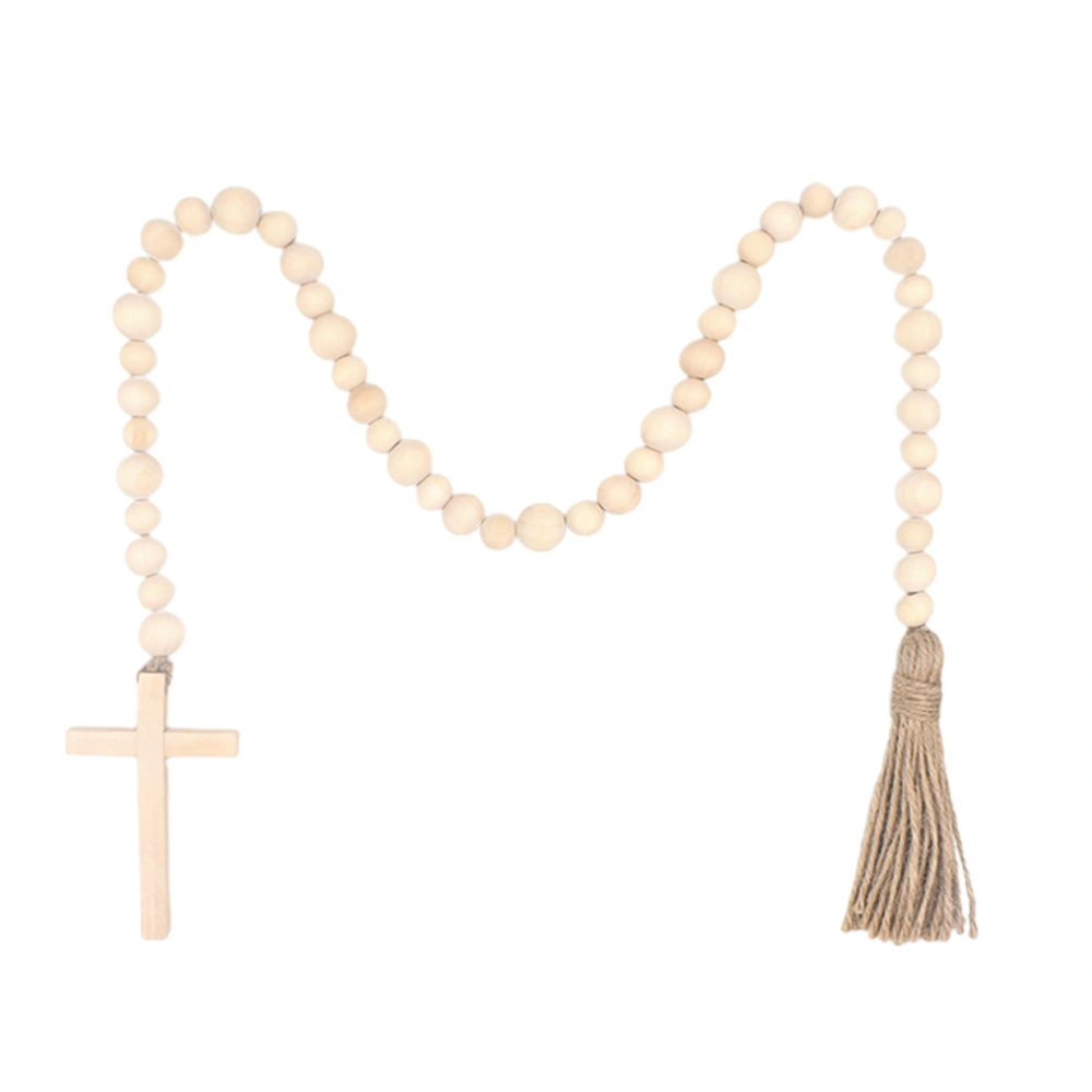 Pastoral Style Beads String Decoration Delicate Wood Beads String Pendant with Tassel