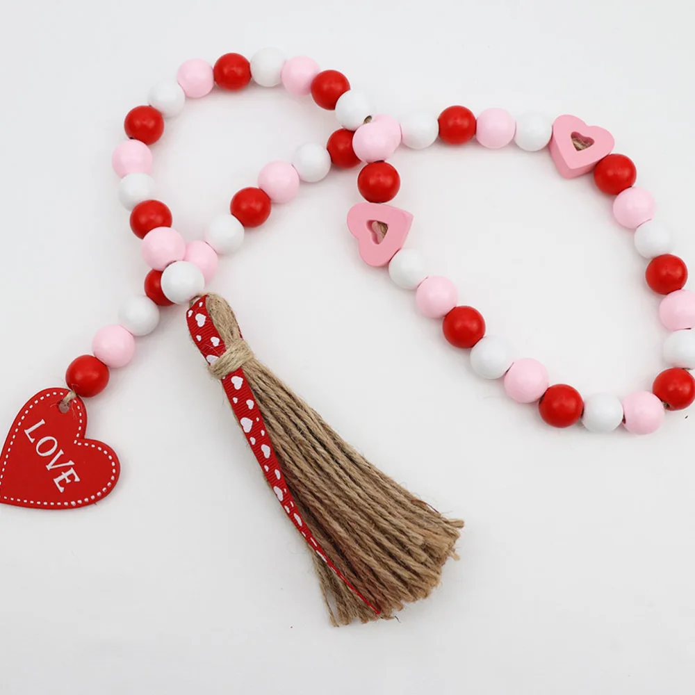 1Pc Valentine's Day Beads String Home Wooden Beads Decor Backdrop Pendant