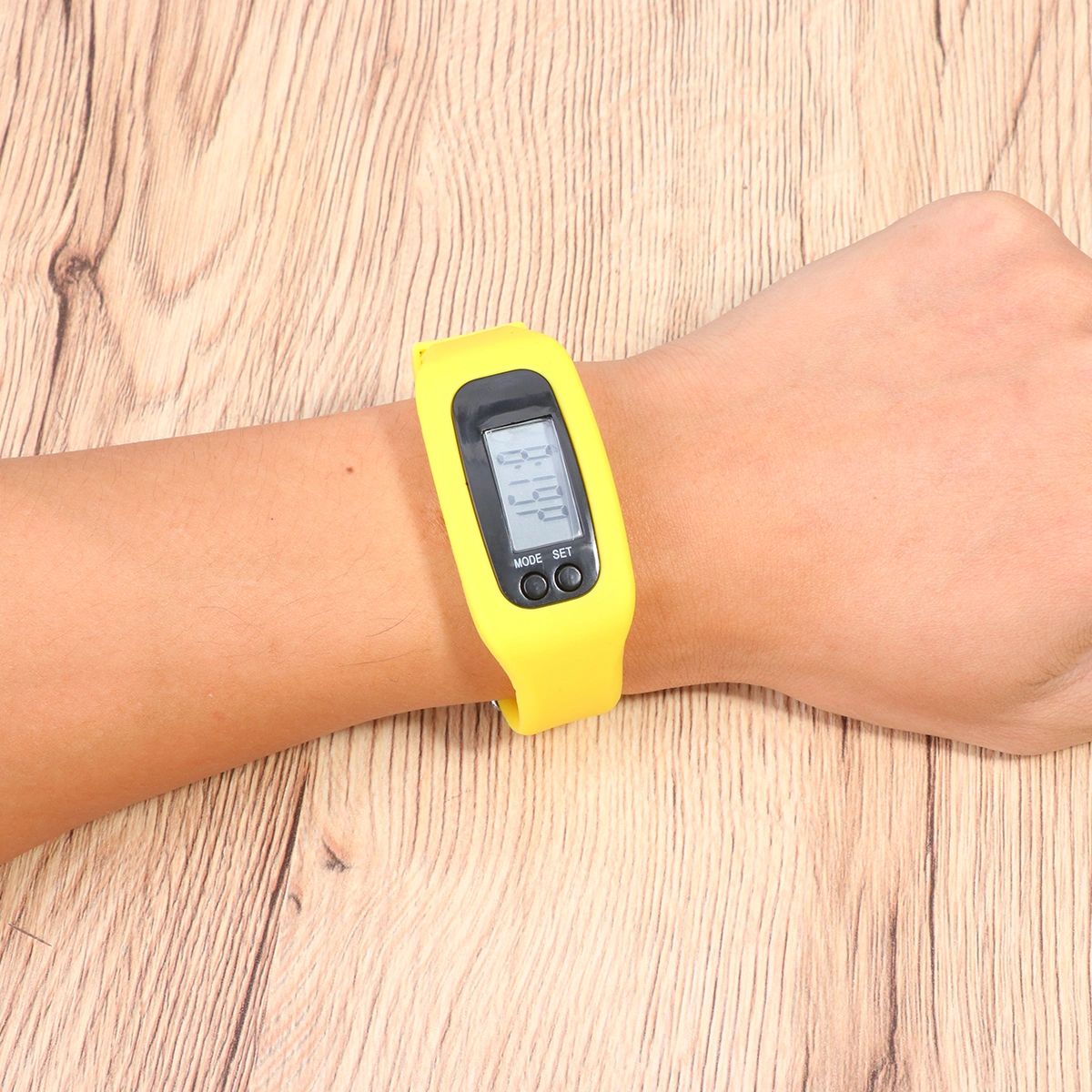 2pcs Men Women Electronic Watch Digital LCD Pedometer Run Step Walking Distance Calorie Counter Watch Bracelet (Yellow)