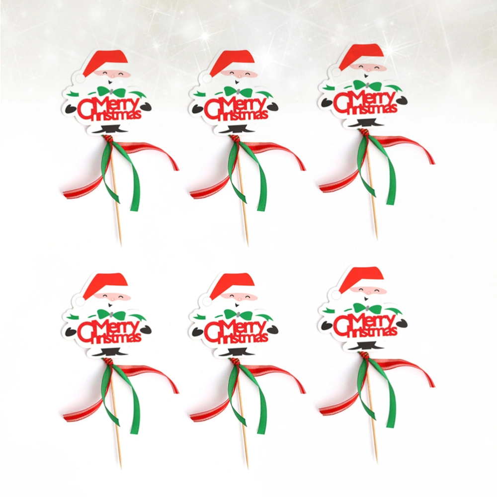 6pcs Ribbon Christmas Cake Picks Paper Party Cupcake Decoration Party Supplies (Christmas Santa Hat)