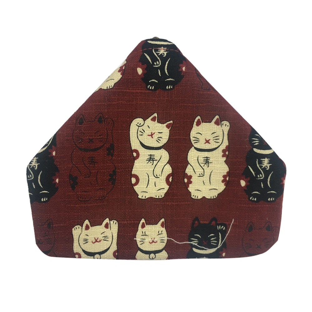 Japanese-style Mini Coin Purse Small Portable Triangle Bag Wallet Pocket Buckle Design Sundries Storage Organizer (Red Cat, Random Opening Bucket Pattern)