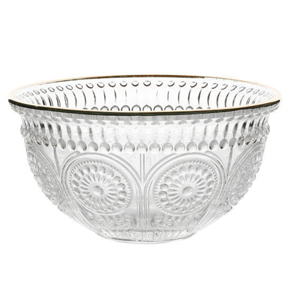 1pc Retro Embossed Glass Bowl Food Serving Bowl Exquisite Dessert Bowl