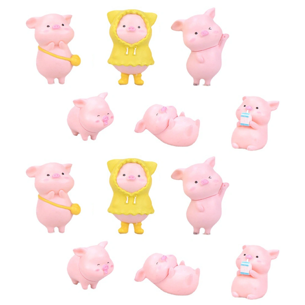 12Pcs Miniature Pig Figurines Resin Pig Decorations Chic Garden Decorations