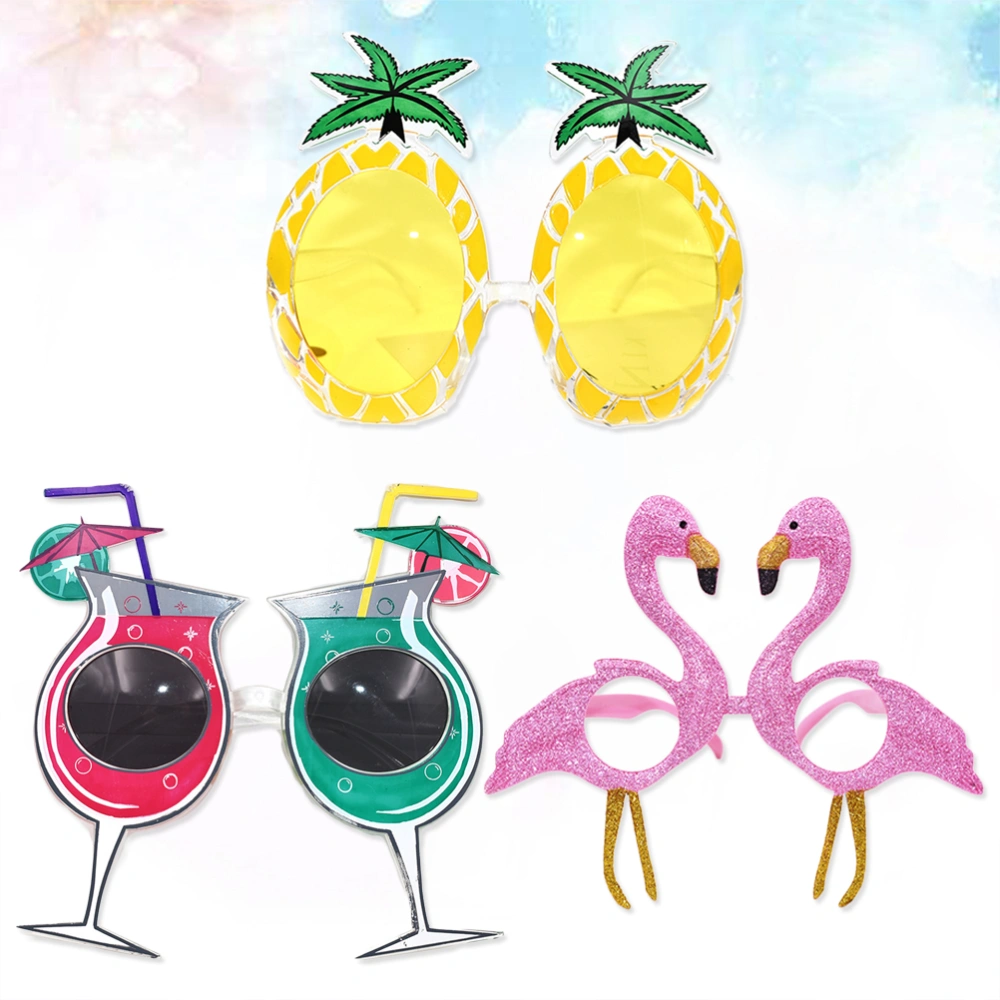 3 Pcs Hawaiian Beach Eyeglasses Flamingo Yellow Pineapple Summer Glass Funny Decorative Eyewears Hawaii Party Fruit Glasses Dancing Party Supplies