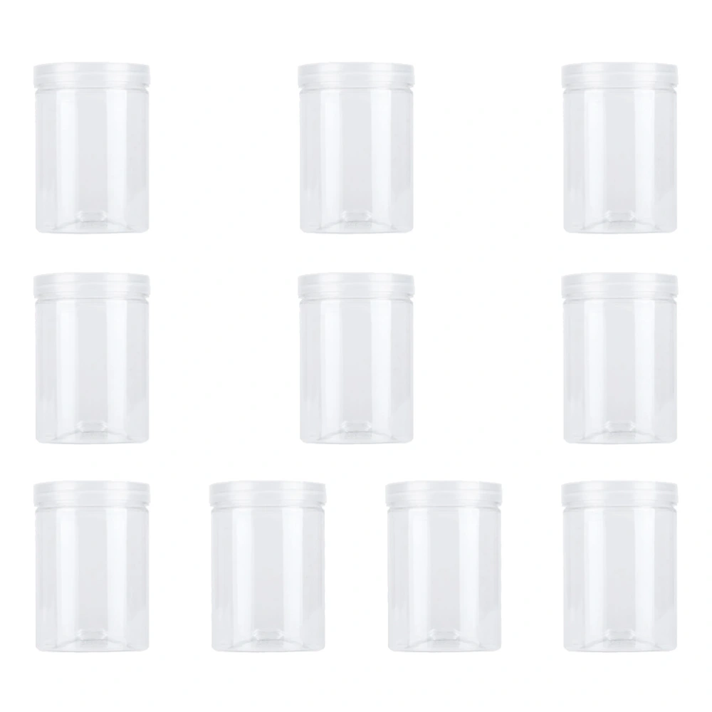 10pcs Transparent Plastic Can Food Storage Container Sealed Jar with Lid for Coffee Bean Nuts (630ml) (Transparent Plastic Lid)