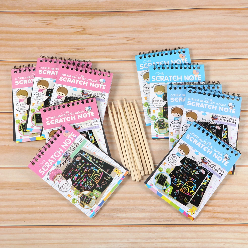 12Pcs Scratch Notes Children Creative DIY Scratch Painting Colorful Graffiti Notebooks Delicate Gift with Wooden Pen