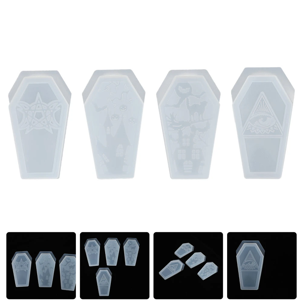 4Pcs Halloween DIY Ornament Molds Crystal Epoxy Molds DIY Storage Box Making Molds