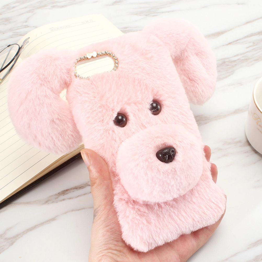 Phone Case Dog Series Autumn Winter Plush Fashion Comfortable Hand Warmer Phone Cover Mobile Shell for Apple iPhone 7/8 (Pink)