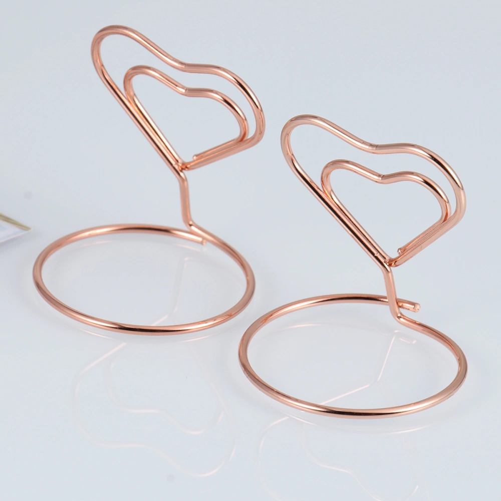 20pcs Decorative Heart Place Memo Holder Wire Table Number Holders with Base for Restaurant Wedding Banquet (Rose Gold)