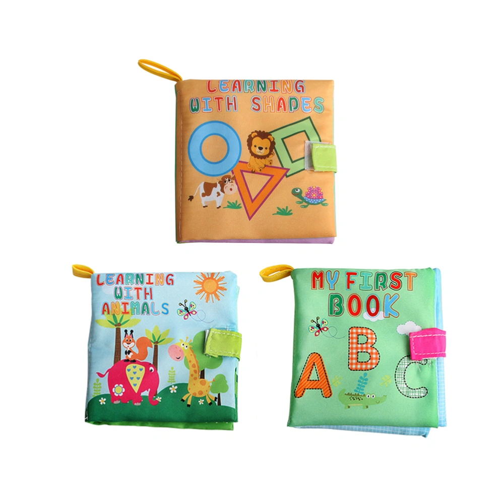 3pcs Baby Early Educational Cloth Book Washable Fabric Toy Creative Preschool Learning Books for Kids (Shape+Alphabet+Animal)