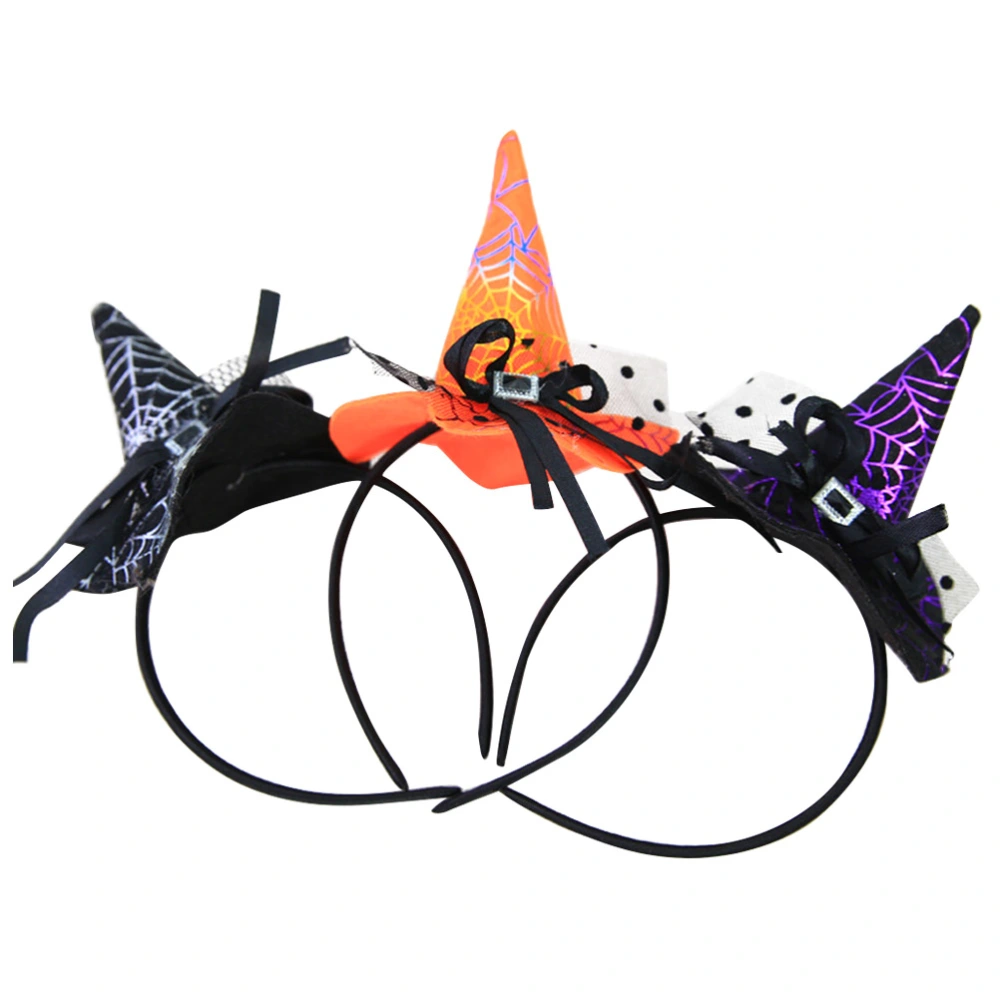 3 Pcs Hair Halloween Pumpkin Witch Hat Spider Web Pattern Party Headband Halloween Carnival Headdress Beautiful Party Supplies for Child (Random Pattern)