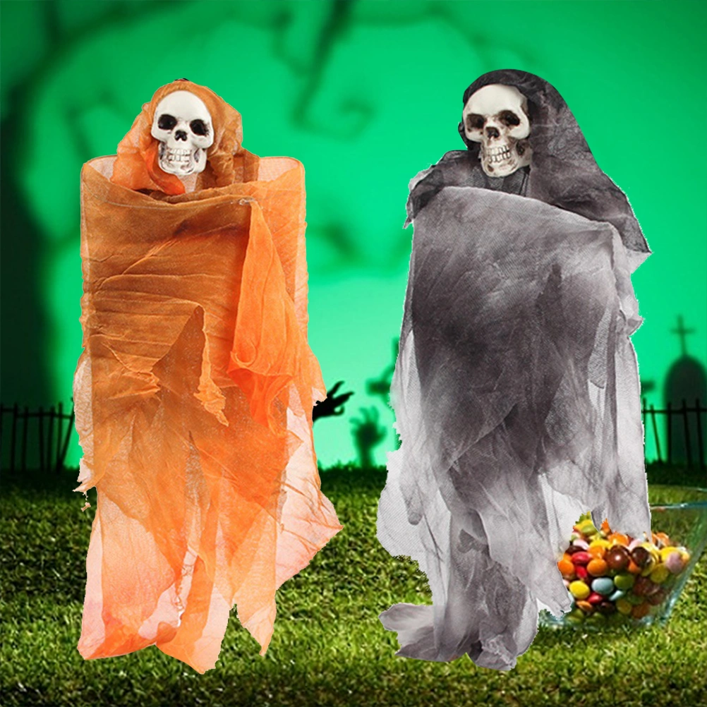 2pcs Halloween Creepy Scary Hanging Skull Skeleton Ghost Halloween Home Garden Yard Bar Decorations Party Supplies Haunted House Props