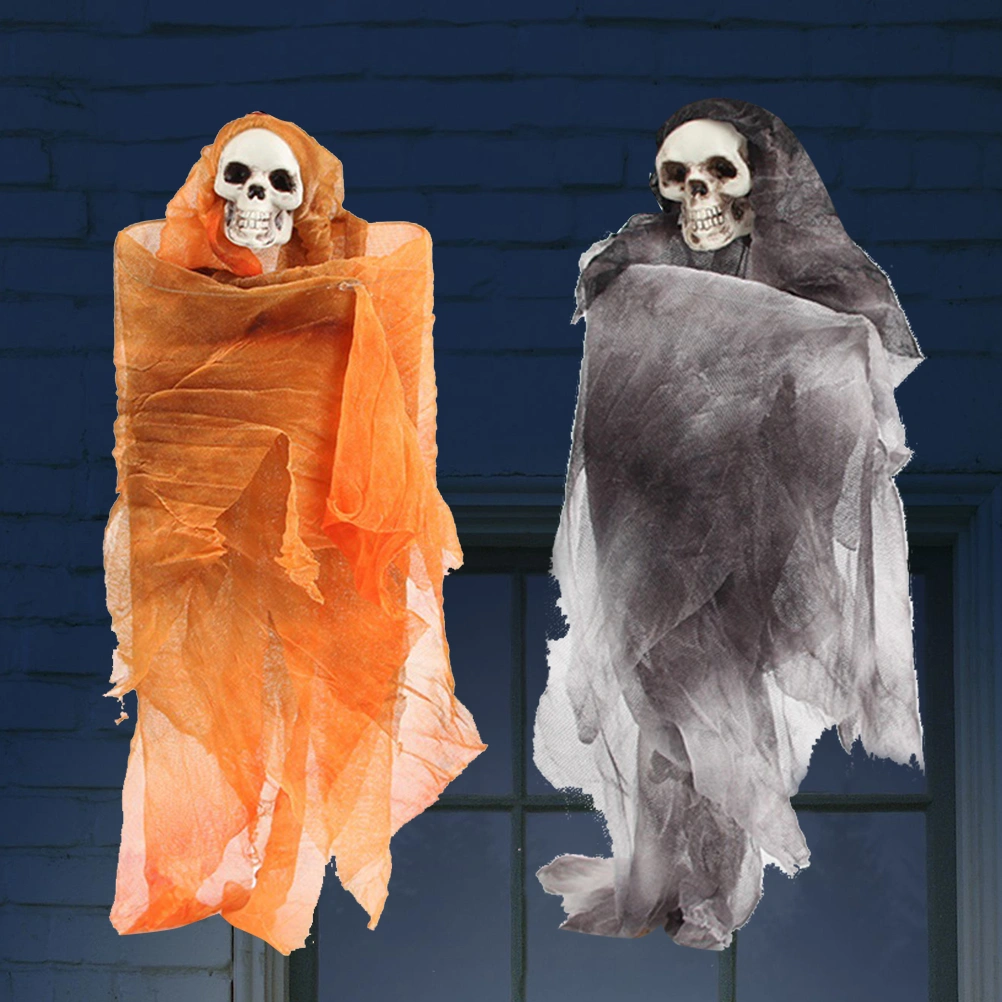 2pcs Halloween Creepy Scary Hanging Skull Skeleton Ghost Halloween Home Garden Yard Bar Decorations Party Supplies Haunted House Props