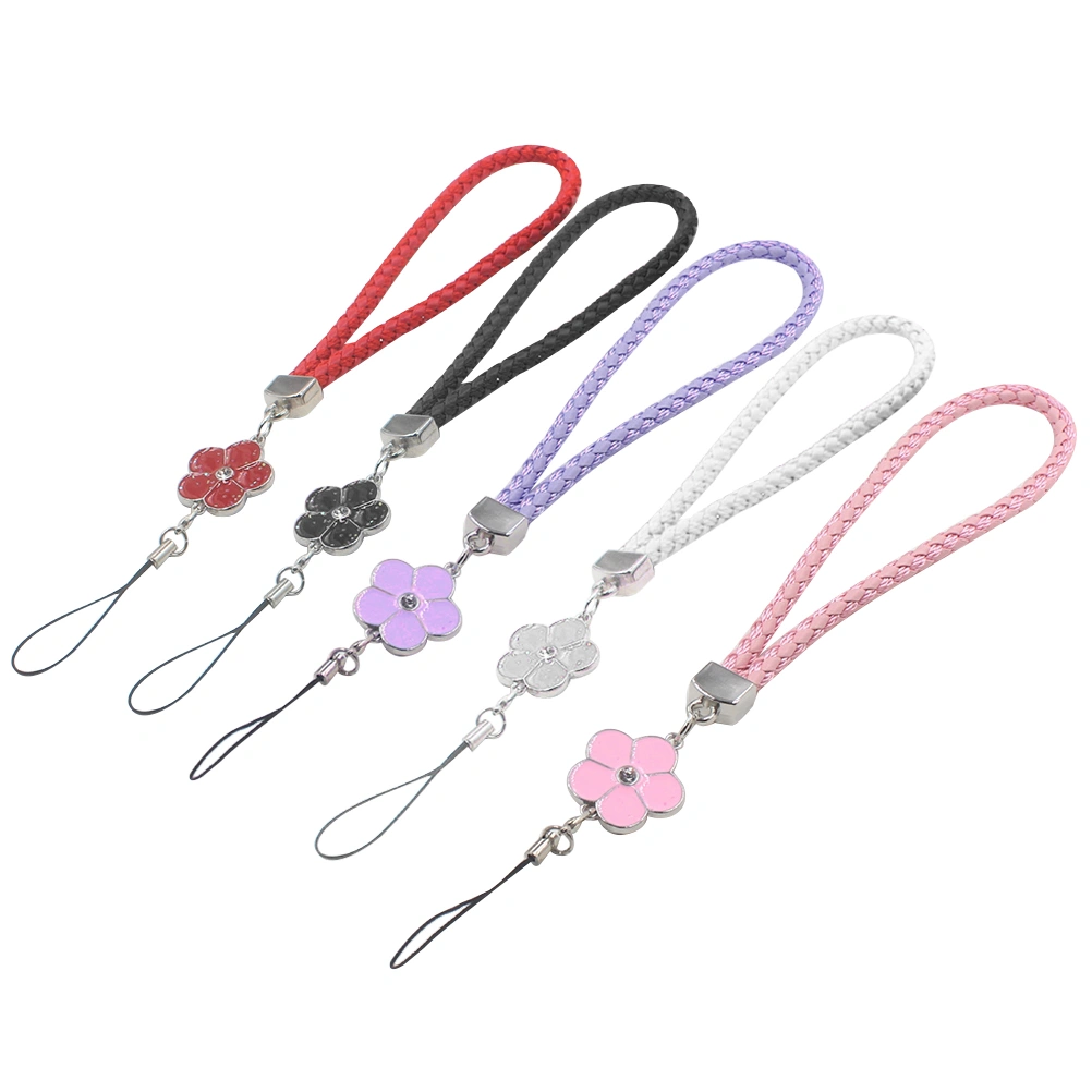 5pcs Cell Phone Lanyards Plum Blossom Hand Wrist Strap Short String Key Chain DIY Accessories for Students Adults (Black, White, Red, Pink, Purple)