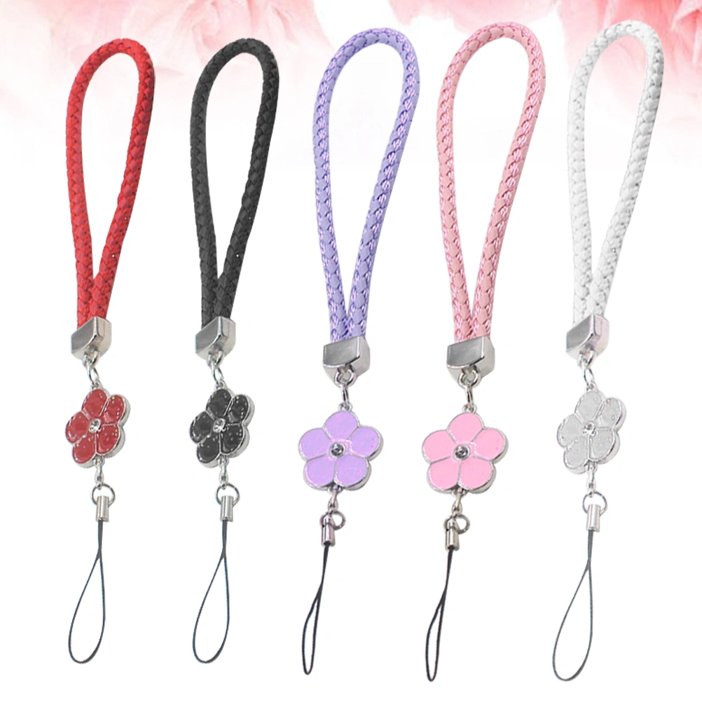 5pcs Cell Phone Lanyards Plum Blossom Hand Wrist Strap Short String Key Chain DIY Accessories for Students Adults (Black, White, Red, Pink, Purple)