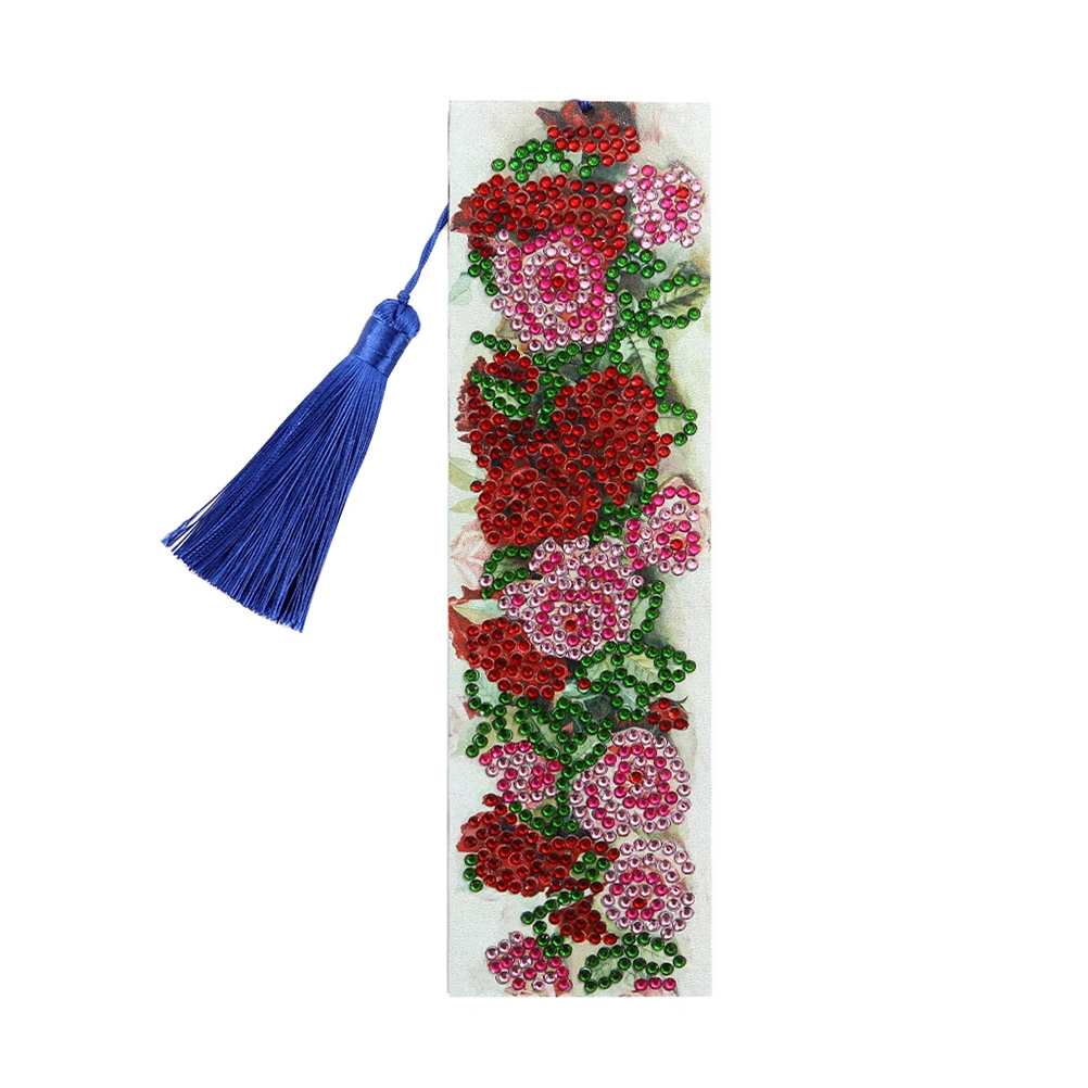 Rose Pattern DIY Rhinestone Painting Book Page Mark Resin Beads Painting Handmade Bookmark Art Craft Decor with Tassel for Books