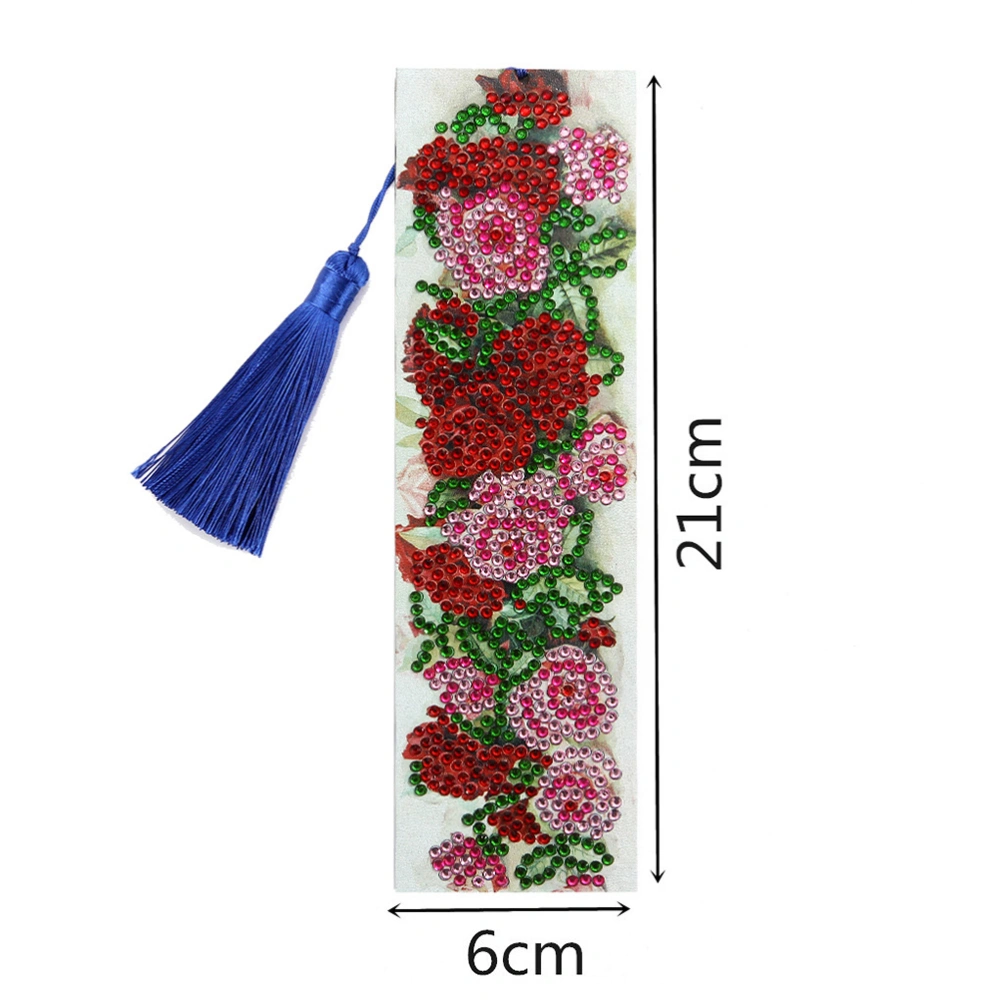 Rose Pattern DIY Rhinestone Painting Book Page Mark Resin Beads Painting Handmade Bookmark Art Craft Decor with Tassel for Books