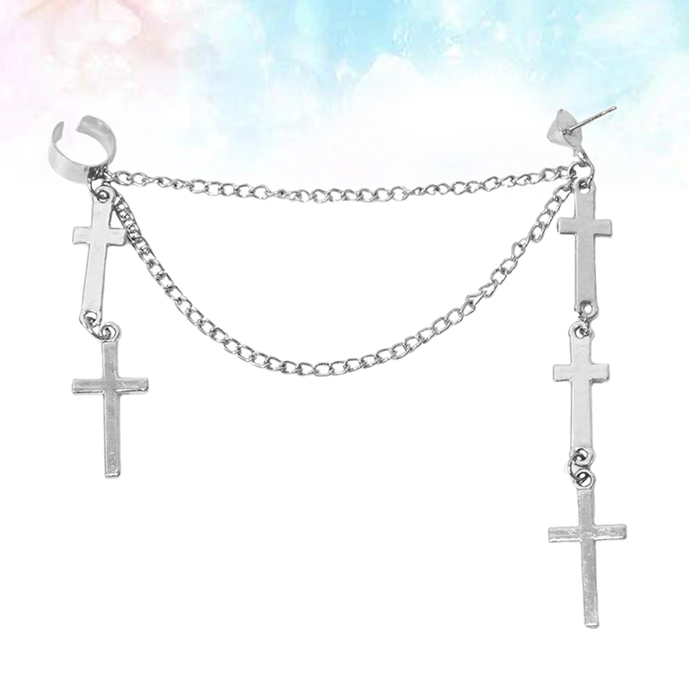Tassel Cross Women Elegant Earrings Ear Clip Fashion Ear Jewelry Women Earrings for Female Ladies (Silver)