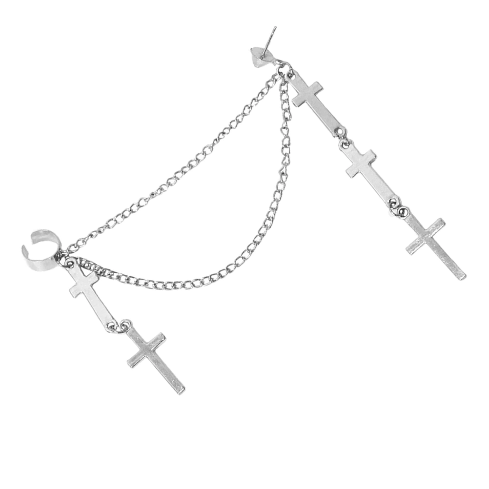 Tassel Cross Women Elegant Earrings Ear Clip Fashion Ear Jewelry Women Earrings for Female Ladies (Silver)