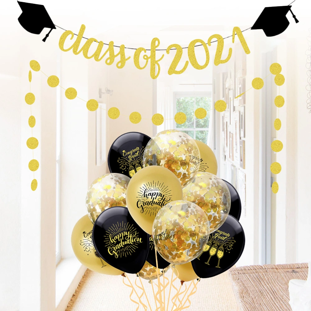 17pcs in 1 Set 2021 Graduation Party Banner and Balloons Set Glitter Paper Wafer Hanging Garland Printing Bunting Balloons Prom Party Flag Photo Props Layout Favors