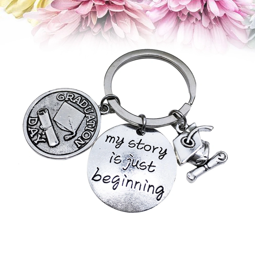 Graduation Ceremony Pendant Keychain Creative Diploma Graduation Certificate Metal Zinc Alloy Keyring Gift Hanging Bachelor Ornament with Carved Word My Story is Just Beginning for Students（4#）