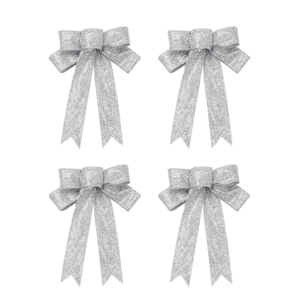 4pcs 23cm Christmas Bowknot Beautiful Ribbon Accessories Christmas Tree Ornaments (Silver)